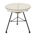 Novia Outdoor Modern Faux Rattan Side Table with Tempered Glass Top White and Black