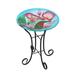 LuxenHome Hummingbird Floral Glass Bird Bath with Metal Stand