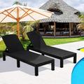 Syngar 2 Piece Chaise Lounge Set for Outside Outdoor Adjustable Lounge Chairs Set of 2 Patio All-Weather PP Resin Reclining Chaise for Poolside Backyard Garden Porch Black