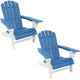 Sunnydaze All-Weather 2-Tone Outdoor Adirondack Chair with Cup Holder - Blue/White