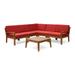 GDF Studio Parma Outdoor 5-Seater Acacia Wood Sectional Sofa Set Teak and Red