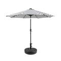 GARDEN 9 Ft Solar LED Patio Umbrella with Black Round Base Weight Included Gray/White Stripe