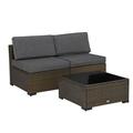 Kinbor 3pcs Wicker Patio Set PE Rattan Sofa Sectional Furniture with Coffee Table Dark Grey
