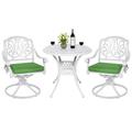 MEETWARM 3-Piece Outdoor Patio Dining Set All-Weather Cast Aluminum Patio Conversation Set for Backyard Garden Deck with 2 Cushions Swivel Rocker Chairs and 31 Round Table 2 Umbrella Hole White