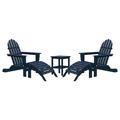 DuroGreen 5-Pc Folding Adirondack Chair Set 2 Chairs 2 Ottomans and 1 Side Table Made With All-Weather Tangentwood Oversized High End Patio Furniture No Maintenance USA Made Navy