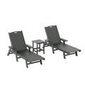 WestinTrends Malibu Double Chaise Lounge with Side Table All Weather Poly Lumber Outdoor Chaise Lounge Chairs with 5 Posistions Backrest Gray