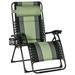 Outsunny XL Oversize Zero Gravity Recliner Padded Patio Lounger Chair Folding Chair with Adjustable Backrest Cup Holder and Headrest for Backyard Poolside Lawn Green