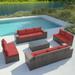 ALAULM Outdoor Furniture Sets 12 Piece Patio Sectional Furniture All-Weather Outdoor Sofa PE Wicker Porch Deck Couch Conversation Chair Set with Table & 10 Thickened Cushions Red