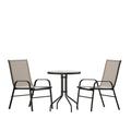 Flash Furniture Brazos Series 3-Piece Steel Glass Patio Table and Chair Set Brown