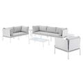 Lounge Sectional Sofa Chair Table Set Sunbrella Aluminum Metal Steel White Grey Gray Modern Contemporary Urban Design Outdoor Patio Balcony Cafe Bistro Garden Furniture Hotel Hospitality