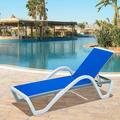 Domi Outdoor Living Adjustable Chaise Lounge Aluminum Outdoor Patio Lounge Chair with Armrest All Weather Five-Position Recliner Chair for Patio Pool Beach Yard(Blue)