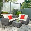 4PCS Outdoor Furniture Wicker Rattan Patio Conversation Set Wicker Sofa Set with Glass Table for Garden Backyard Poolside Balcony Porch by LAZYLAND (Grey and White)