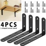 4pcs Shelf Bracket Heavy Duty Black Steel 90 L Corner Brace Decorative Joint Angle Bracket for Shelf 5 InchX3 Inch Shelves Wall Hanging Bracket with Screws(6 hole/p