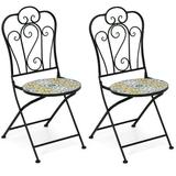 Gymax Set of 2 Folding Bistro Chairs Mosaic Patio Chairs Outdoor Dining Chairs