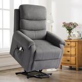 IPKIG Power Lift Chairs Recliners for Elderly with Massage and Heated Linen Fabreic Lift Recliner Chair with USB Ports 2 Remote Control and Side Pocket for Living Room Home Theater Seat (Grey)