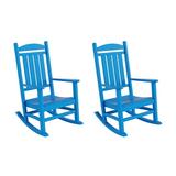 WestinTrends Malibu Outdoor Rocking Chair Set of 2 All Weather Poly Lumber Adirondack Rocker Chair with High Back 350 Lbs Support Patio Rocking Chair for Porch Deck Garden Lawn Pacific Blue