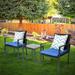 Patio 3-Piece Meeting Bistro set Black Wicker Furniture-Two Chairs with Glass Coffee Table Dark Blue