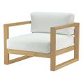 Lounge Chair Armchair White Natural Teak Wood Fabric Modern Contemporary Outdoor Patio Balcony Cafe Bistro Garden Furniture Hotel Hospitality