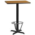 Flash Furniture 24 x 30 Rectangular Natural Laminate Table Top with 22 x 22 Bar Height Table Base and Foot Ring