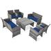 Patiojoy 8-Piece Outdoor Patio Furniture Set Rattan Wicker Conversation Sofa Set Navy