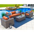 Tuscany 4-Piece L Resin Wicker Outdoor Patio Furniture Conversation Sofa Set with Three-seat Sofa Two Armchairs and Coffee Table (Half-Round Gray Wicker Sunbrella Canvas Tuscan )