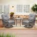 3 Piece Patio Swivel Chairs Swivel Conversation Set with Gray Cushions and Coffee Table Outdoor All Weather Wicker Bistro Furniture Set for Porch Lawn Balcony Backyard D8001