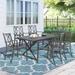 Ulax Furniture Outdoor 7 Pieces Patio Dining Set with 6 Steel Stackable Dining Chairs Rectangular 66.75 L Woodiness Grains Dining Table with 1.57â€� Umbrella Hole