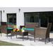 Homall 4 Pieces Outdoor Patio Furniture Brown PE Rattan Wicker Table and Chairs Set Backyard Poolside Garden Porch Sets with Cushioned Blue Cushion 320lbs