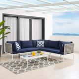 Modway Harmony 6-Piece Fabric Basket Weave Patio Sectional Sofa Set in Tan/Navy