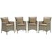 Pemberly Row Wicker Patio Dining Arm Chair in Gray and Mocha (Set of 4)