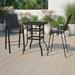 BizChair Outdoor Dining Set - 2-Person Bistro Set - Outdoor Glass Bar Table with Black All-Weather Patio Stools