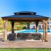 Yoleny 13 x 15 Spruce Gazebo Outdoor Hardtop Gazebo with Privacy Curtains and Mosquito Netting for Patio Garden Backyard