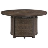 Benjara 48 Inches Round Fire Pit Table with Handwoven Resin Wicker Brown