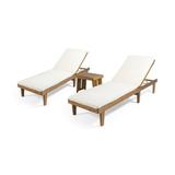 Noble House Nadine Outdoor Wood 3-Pc Chaise Lounge Set Cushion Teak/Cream