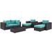 Modern Contemporary Urban Design Outdoor Patio Balcony Eight PCS Sectional Sofa Set Blue Rattan