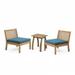 Lawton Outdoor Acacia Wood Chat Set with Side Table Teak and Dark Teal