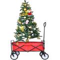 Folding Wagon Christmas Collapsible Cart Heavy Duty Utility Beach Wagon Cart Large Capacity Foldable Grocery Wagon with All-Terrain Wheels Outdoor Garden Cart Wagon for Sports Shopping (Red)