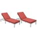 LeisureMod Chelsea Modern White Aluminum Outdoor Patio Chaise Lounge Chair Set of 2 With Red Cushions