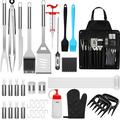 41-Piece BBQ Accessory Kit with Thermometer Meat Injector Stainless Steel Tool Set Cleaning Brush Shovel Fork BBQ Accessories With Storage Bag for Camping Birthday Party Best bbq Set Gift