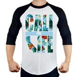 Men s Blue Tropical Cali Life B405 PLY Raglan Baseball T-Shirt X-Large