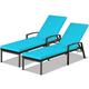 2PCS Patio Rattan Lounge Chair Chaise Recliner Back Adjustable Cushioned Garden