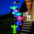 Color Changing Angel Solar Wind Chimes Gift Portable Waterproof Mobile Romantic Solar Powered Windchime Outdoor Hanging LED Solar Angels Wind Chime Light for Festival Mom Gifts Patio Garden Decoration