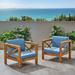 Indira Outdoor Acacia Wood Club Chairs with Cushions Set of 2 Teak and Blue