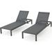 Noble House Cape Coral Aluminum Chaise Lounge Dark Grey Mesh Seat (Set of 2)