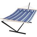 SUNCREAT Two Person Quilted Hammock with Stand Heavy Duty Max 475lbs Capacity Blue Stripes 146 x 55.1 inches