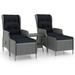 vidaXL Patio Furniture Set 3 Piece Outdoor Sofa Chair with Table Poly Rattan