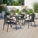 Emma + Oliver 4 Pack Black Rattan Indoor-Outdoor Restaurant Stack Chair with Curved Back