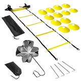 vistreck Speed Training Kit Ladder Football Ladder with 12-Rung with 12 Cones and 4 Stakes Football Training Equipment Speed Training Kit for Football Basketball Baseball Hockey