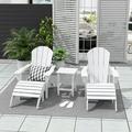Polytrends Laguna All Weather Poly Outdoor Patio Adirondack Chair Set - with Ottomans and Side Table (5-Piece) White
