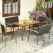 Costway 5PC Patio Rattan Dining Set Acacia Wood Table Top Stackable Chair Bench